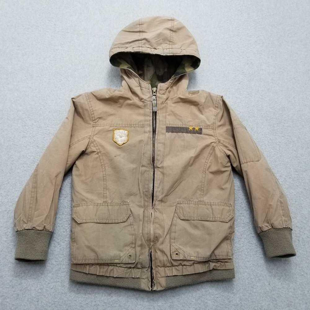 Hawke & Co Jacket Youth‎ 7 Brown Full Zip Boys Hooded Pockets Fleece Lining